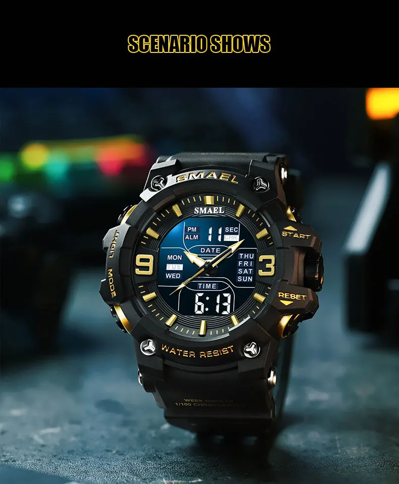 SMAEL Mens Watches Sports Digital Waterproof Clock Top Luxury Brand Dual Display Military Watch Men Wristwatch Relogio Masculino