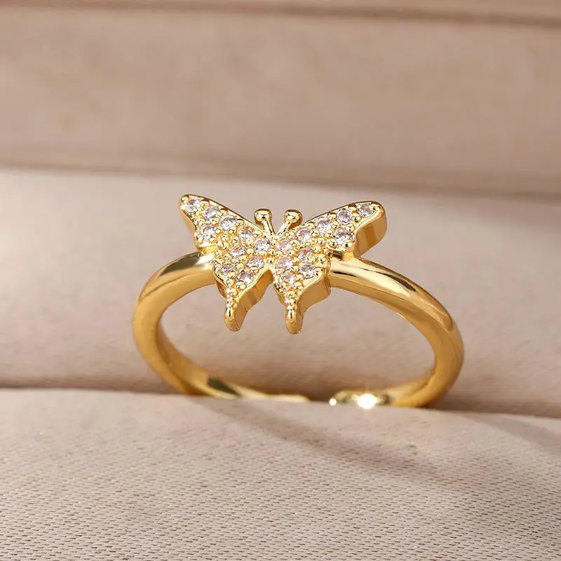 Bee Butterfly Women Ring Open Adjustable Stainless Steel Cubic Zirconia Moon Heart Finger womens ring cubic zircon ring finger rings jewelry rings ring jewelry
