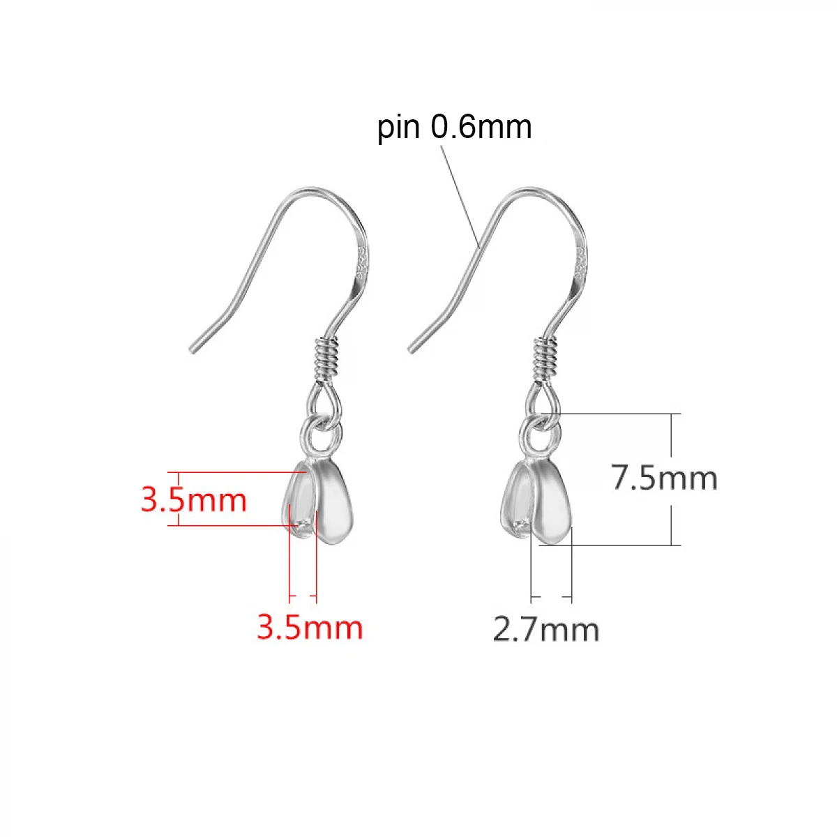 2 Pairs 925 Sterling Silver Glossy Women's Ear Hook Earrings Blank Base DIY Jewelry Making Result Accessory Crafts