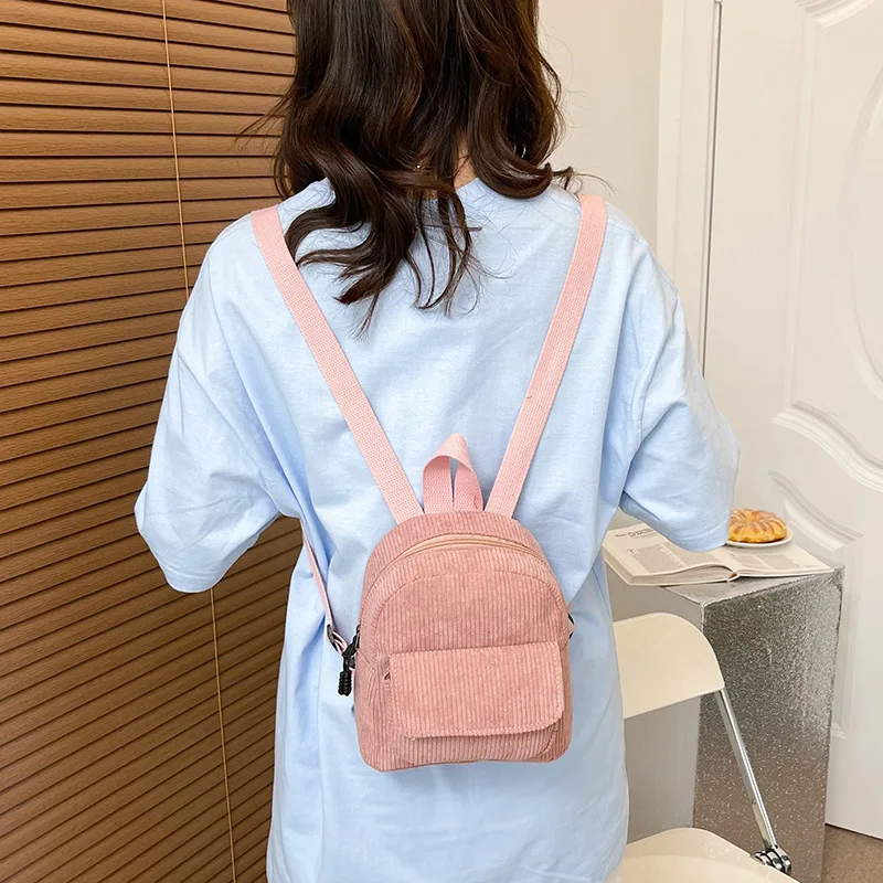 5PCS Backpack Ladies Retro Corduroy New Korean Version Simple Leisure Travel Large Capacity Girl Small Schoolbag Wholesale