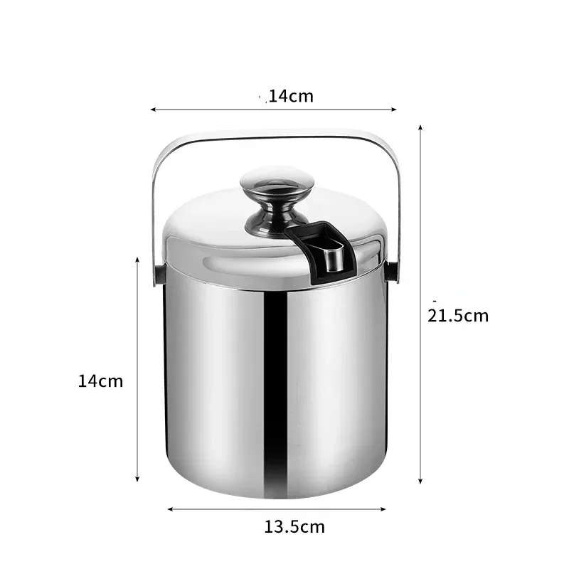 Ice Bucket with Tongs Double Wall Strainer Handle Home Bar Parties Beer Champagne Stainless Steel Chilling Cooler Buckets 1.3L