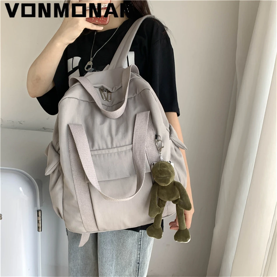 Solid Color Women Waterproof Nylon Backpack Simple School Bag for Teenage Girl Shoulder Travel Hand Bag Book Rucksack New