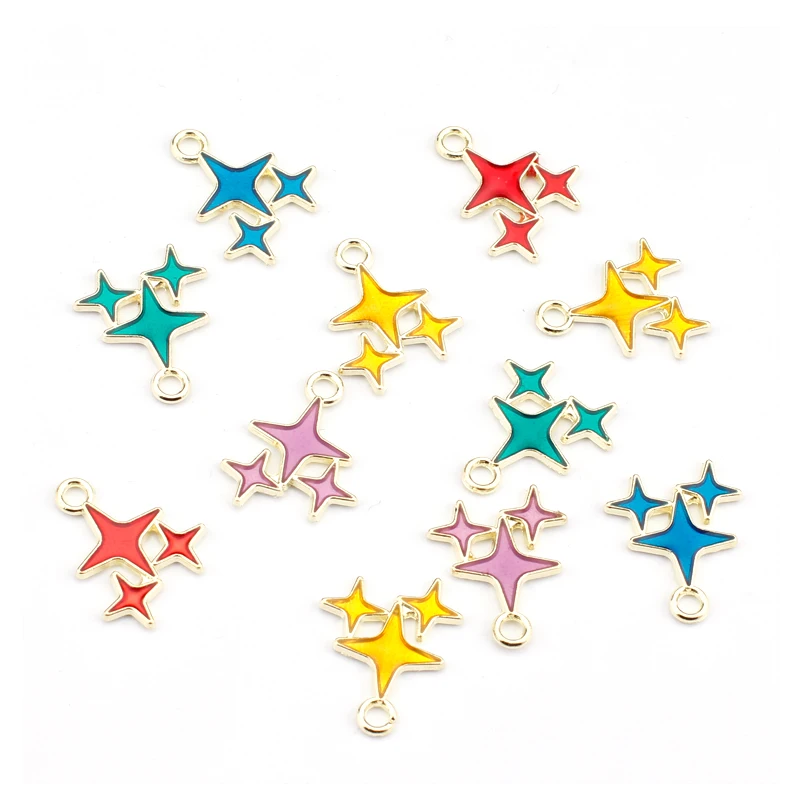 

10pcs Colorful Four Pointed Star Enamel Charms Metal Pendant Charm for Necklace Bracelet Jewelry Making Supplies Diy Accessories