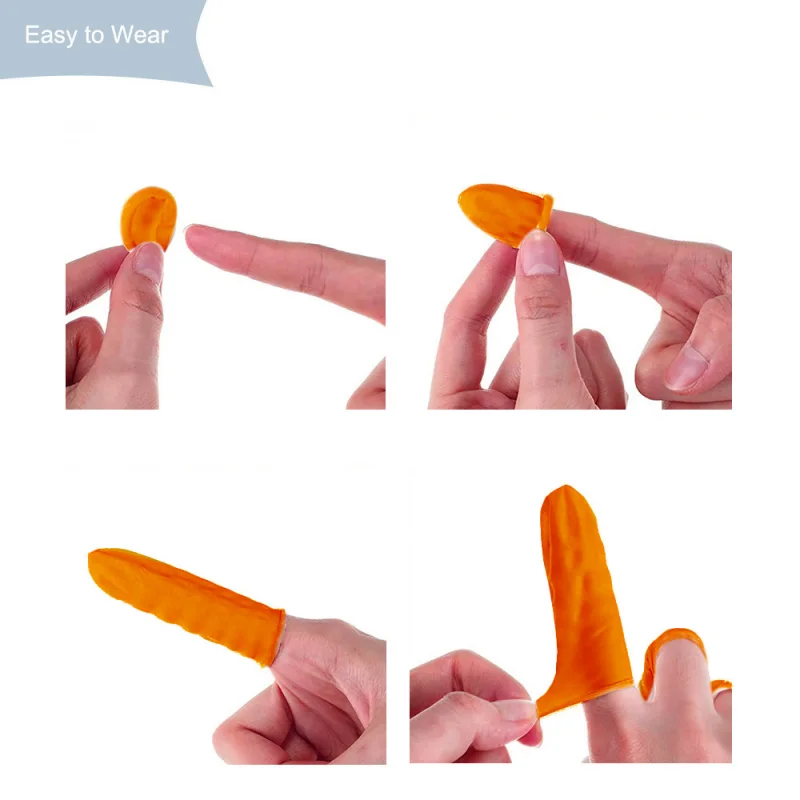 100 Stück Einweg-Gummihandschuhe aus Latex für Fingerbett, rutschfest, antistatisch, Fingerspitzenschutz, Finger-Daumen-Ärmel-Handschuh – Detail 3