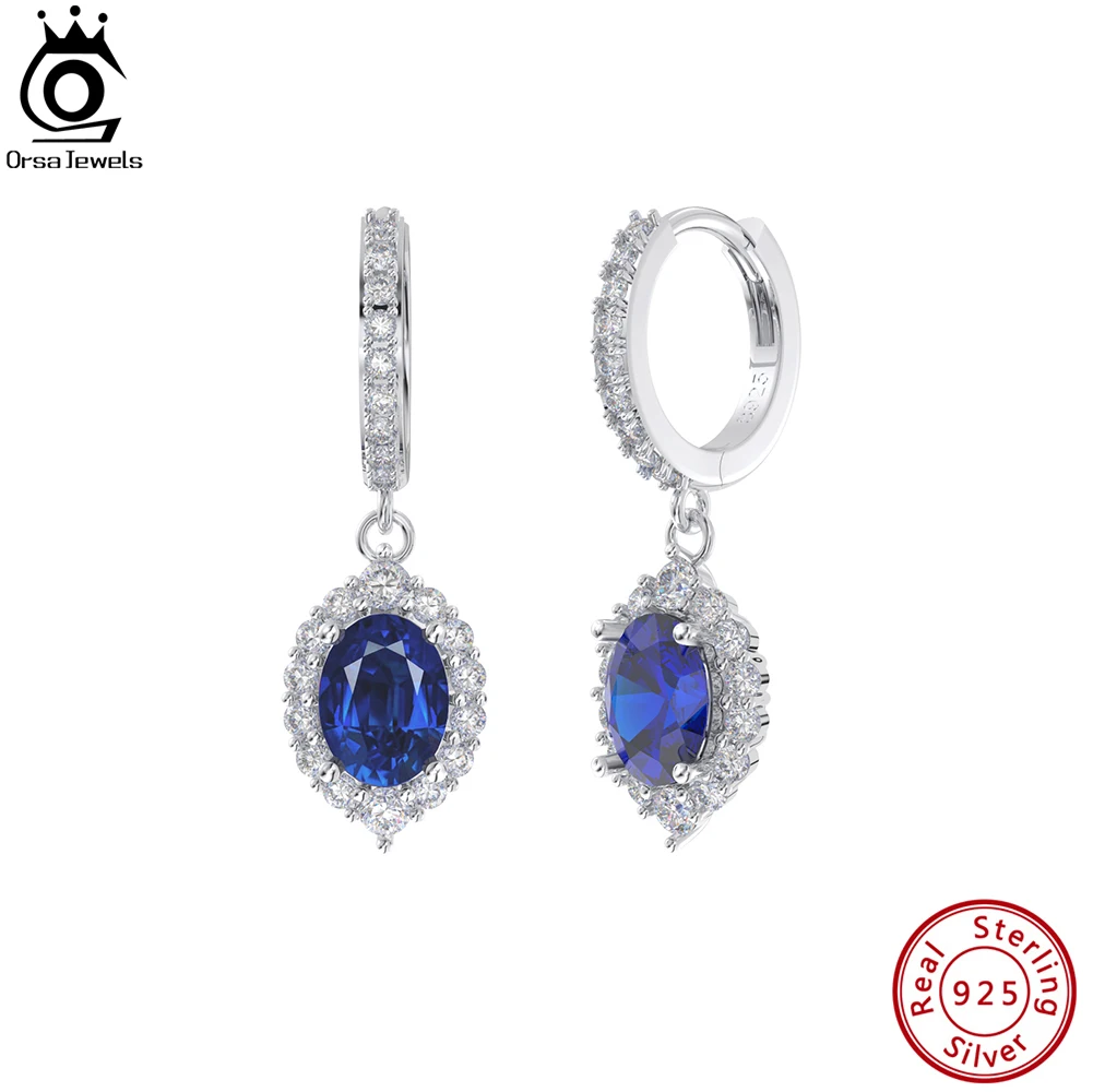 Orsa Juwelen Echt 925 Sterling Zilver Clear & Saffier Zricon Oorbellen Voor Vrouwen Mode Aaaa Cz Drop Oorbellen Feest Sieraden Lze05