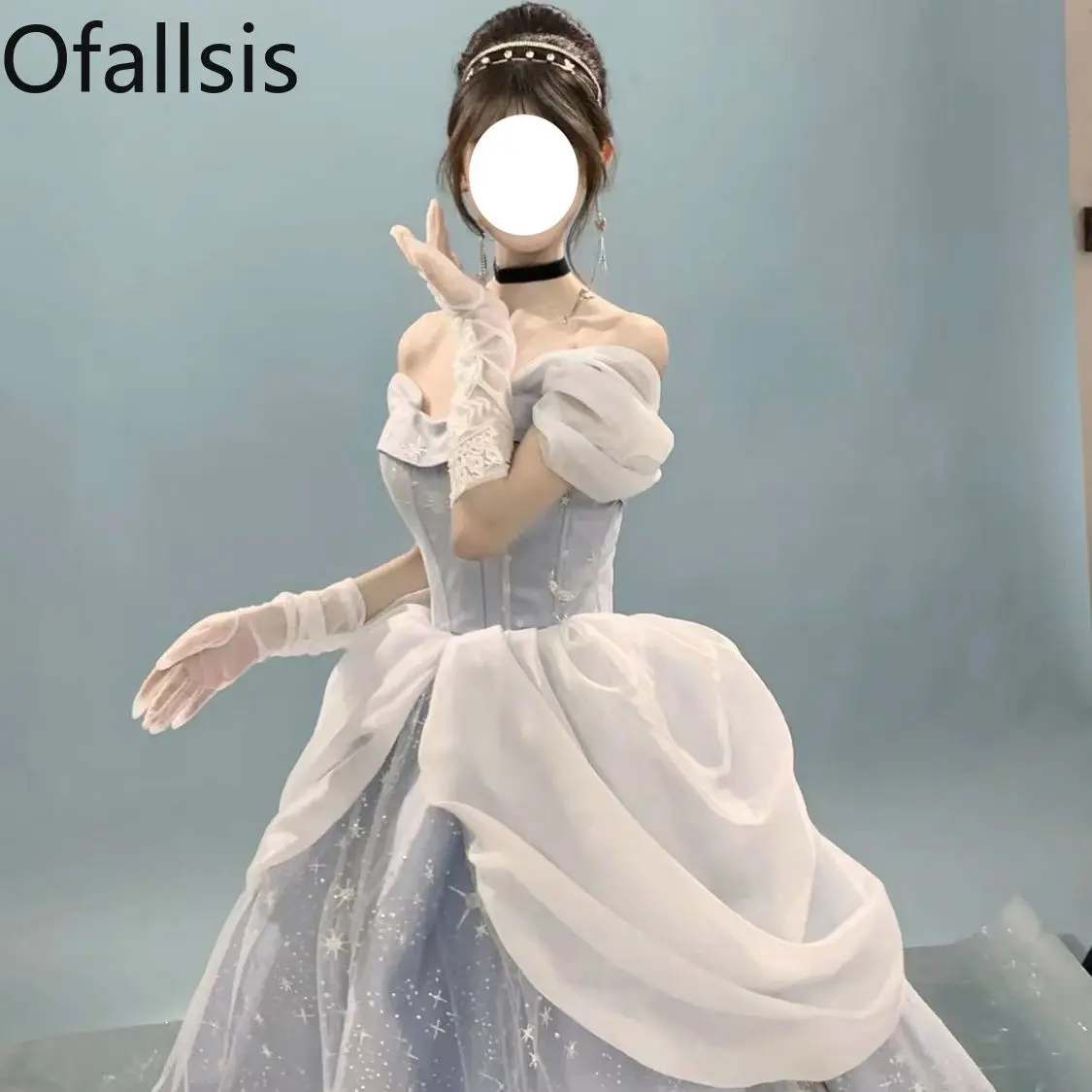 

Ofallsis Blue Puff Sleeve Evening Dress Female 2024 Summer Fairy Gentle Light Luxury Adult Ceremony Celebrity Banquet Dresses