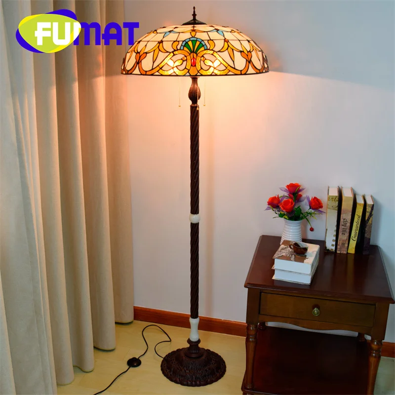 

FUMAT Tiffany 24 inch stained glass jade floor lamp art Deco Living room Dining Room Bedroom bar American style standing lamp