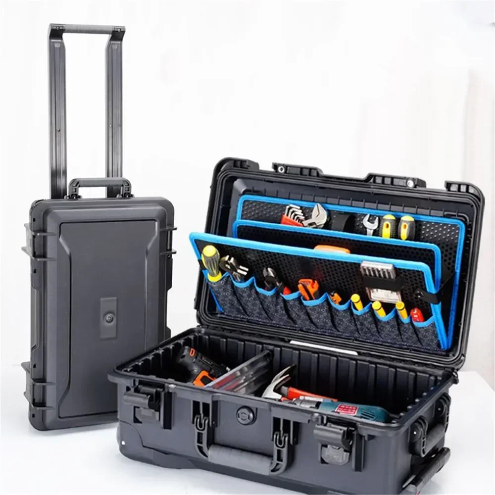 

Outdoor Trolley,Waterproof Multi-Pocket Toolbox Luggage with Wheels,Aluminum Divider Tool Organizer,Electric Drill Tool Case