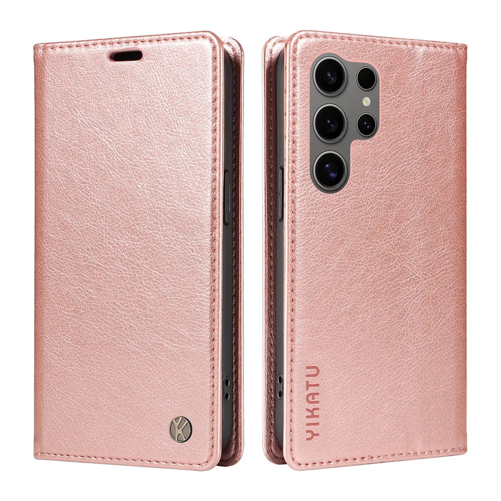 Magnetic Leather Wallet Flip Case with Card Slot and Kickstand - Litchi Stria Design