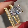 Huitan Rectangular Cubic Zirconia Set Rings for Women Bridal Wedding
