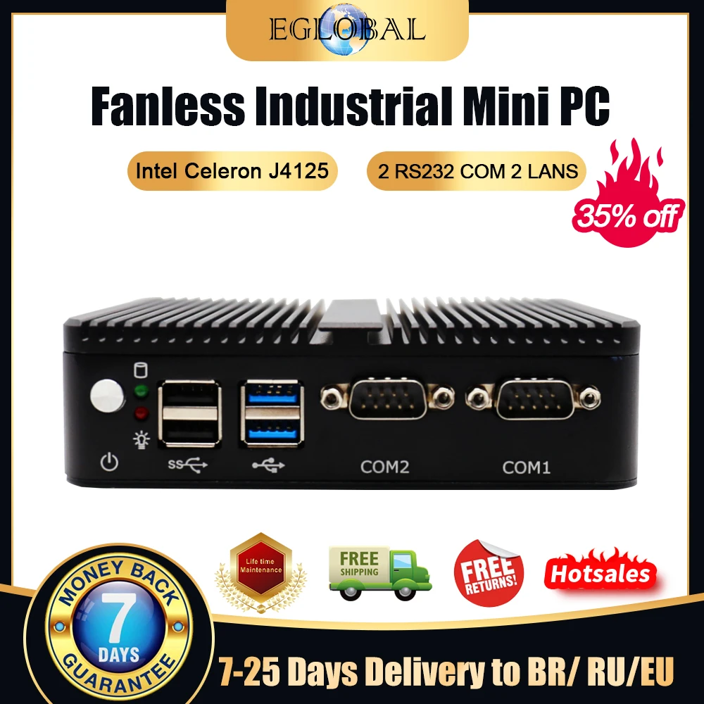 Процессор Eglobal Fanless промышленный мини-ПК Celeron J4125 Windows 10 Pro HTPC Dual LAN Gigabit 2 COM WiFi HDMI N4100 Процессор Eglobal Fanless промышленный мини-ПК Celeron J4125 Windows 10 Pro HTPC Dual LAN Gigabit 2 COM WiFi HDMI N4100