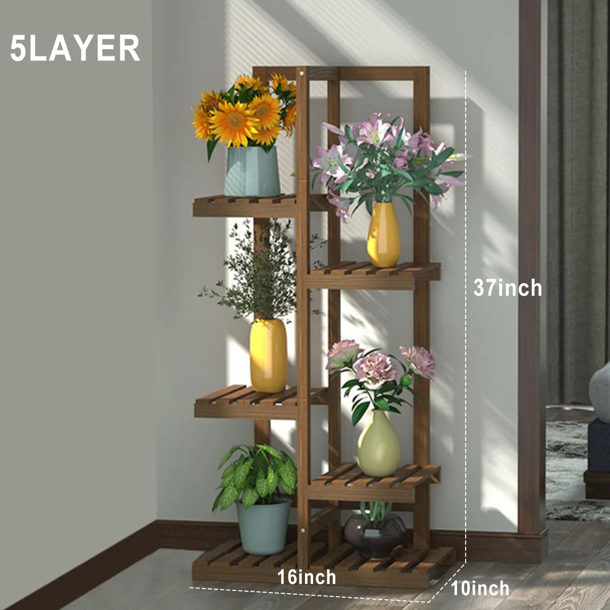 5/ 6Layers Wood Flower Stand Pots Tray Plant Shelves Planter Display Rack Storage Holder Shelf Home Balcony Garden Decoration