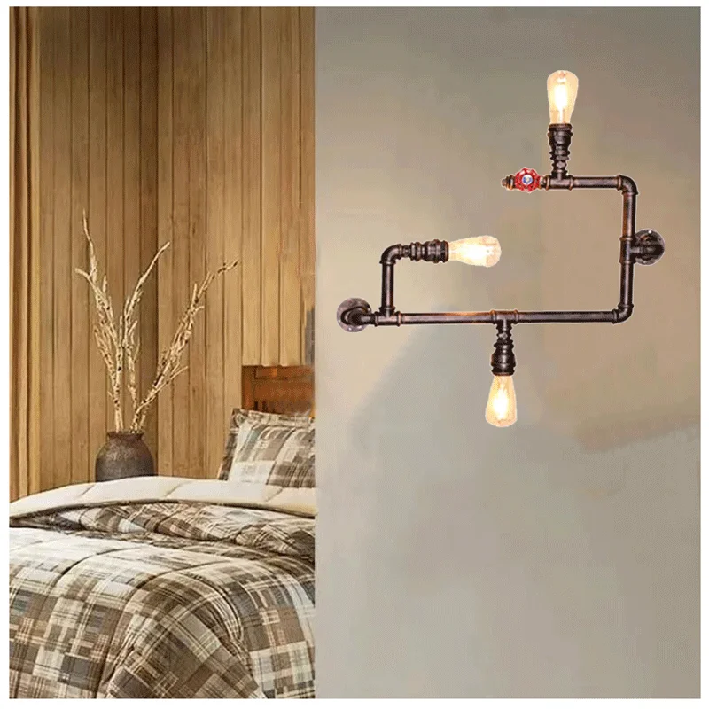 Retro Wall Lamp Industrial Creative Entrance Hallway Lighting Iron Pipe Restaurant Wall Lamp Cafe Industrail Vintage Sconce