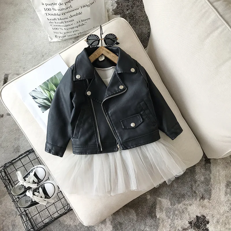 

Fashion Baby Boy Girl PU Leather Jacket Spring Autumn Toddler Kids Leather Coat Casual Chaqueta Outwear Clothes black 1-7Y