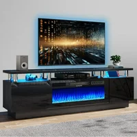 70" Fireplace TV Stand, with Electronic Flame and LED Lights, Luxury High Gloss Finish Entertainment Center, TV Console Cabinet 1