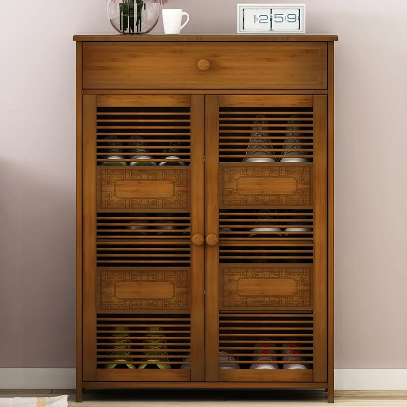 

Wood Storage Shoe Cabinet Organizer Small Entrance Simple Solid Side Shoe Rack Tipping Bucket Space-saving Home Furniture