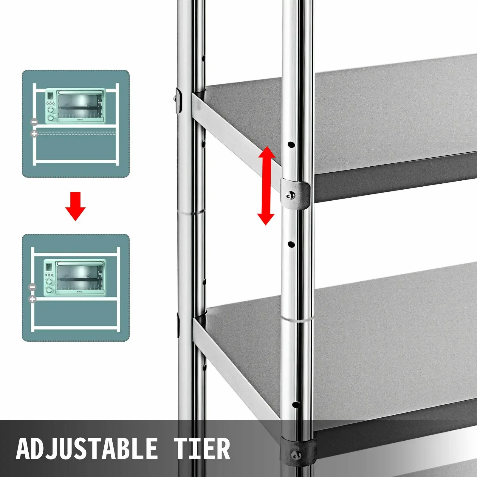 VEVOR Storage Shelf 4/5-Tier Storage Shelving w/Adjustable Height Unit Stainless Steel Garage Shelf for Kitchen Warehouse Garage 4
