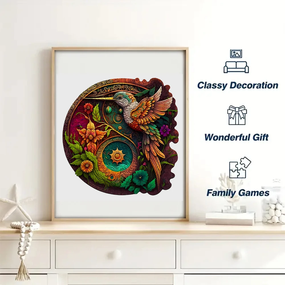 Colorful Hummingbird Wooden Jigsaw Puzzle - Challenging Stress Relief