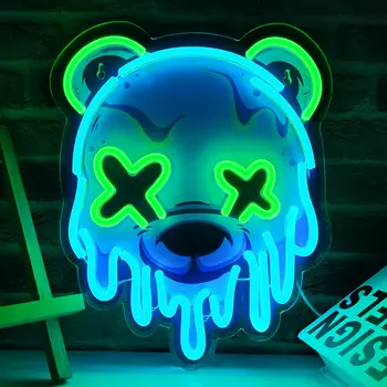 Melting Bear LED Neon Sign – Blue & Green Neon Wall Decor