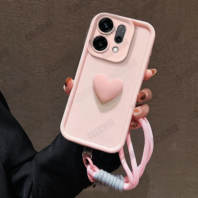 3D Love Heart Strap Shockproof Phone Cover