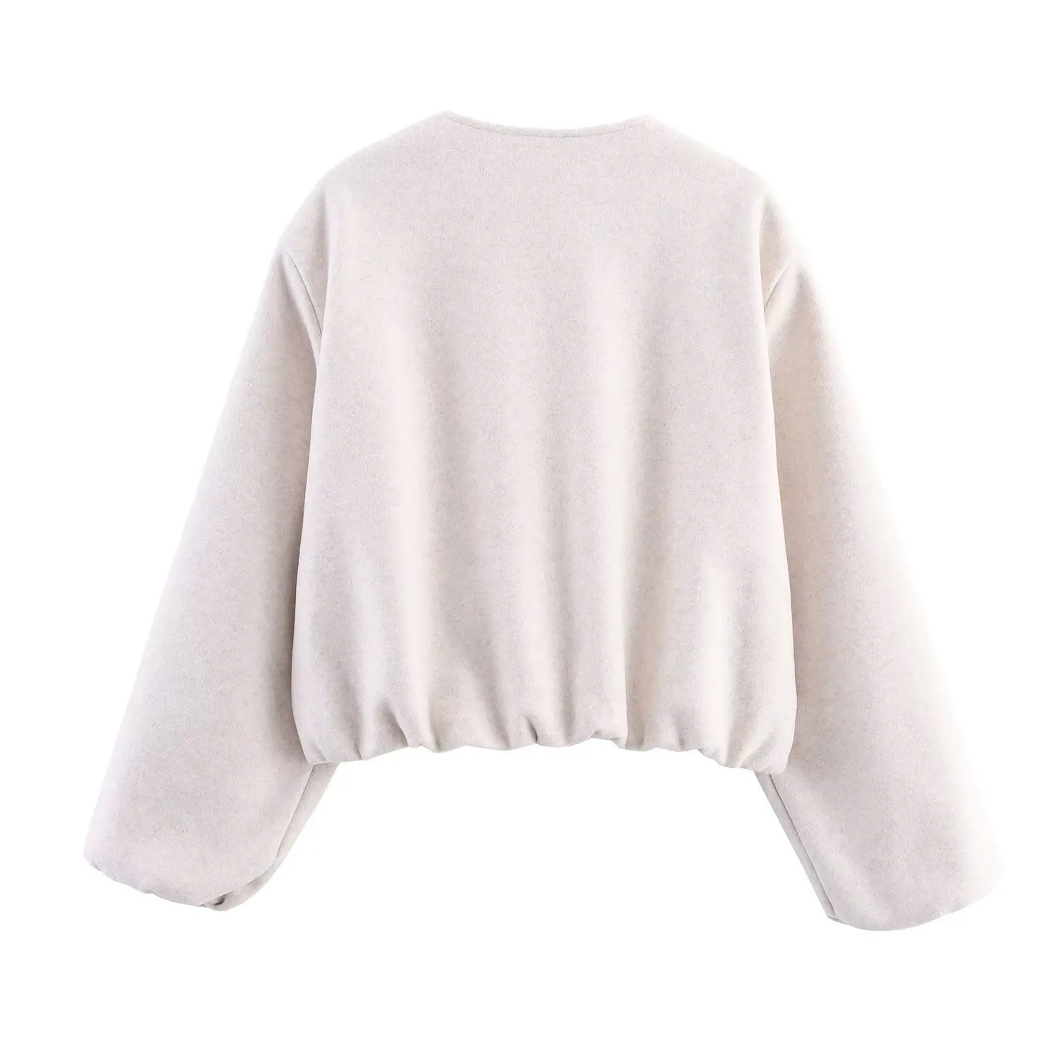 Women Fashion Short Jacket Coat Autumn And Winter New Retro O-Neck Long Sleeve Jacket Elastic Hem Zipper Soft Women'S Outerwear