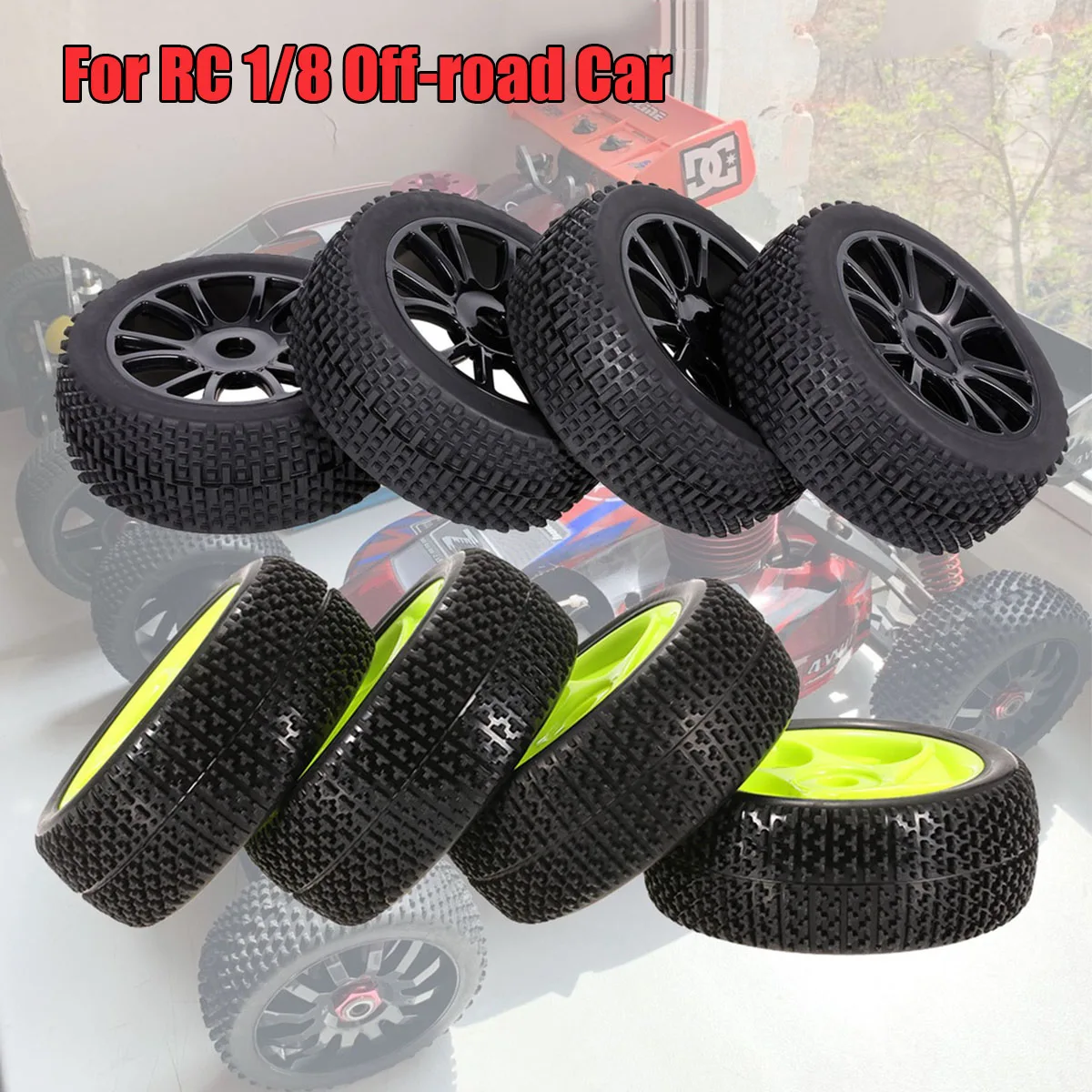 

RC 1/8 Off-Road Car Buggy Truck Tires 112MM Rubber Plastic Wheel Rim Hex Adapter 17MM for 811 8sc 94885 84-801 Buggy Redcat