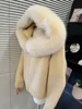 Women's Hooded Knitted Cardigan, Loose Fur Collar, Monochromatic Coat, Zipper Design, Casual Fashion, Winter, New, 2025 6