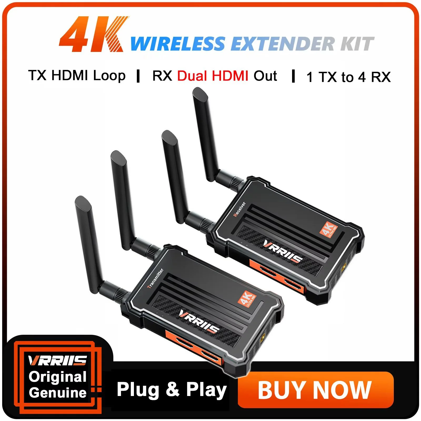 WL095 4K Wireless Video Transmitter and Receiver Dual HDMI Extender Display Adapter for Camera Laptop PC To TV Monitor Projector