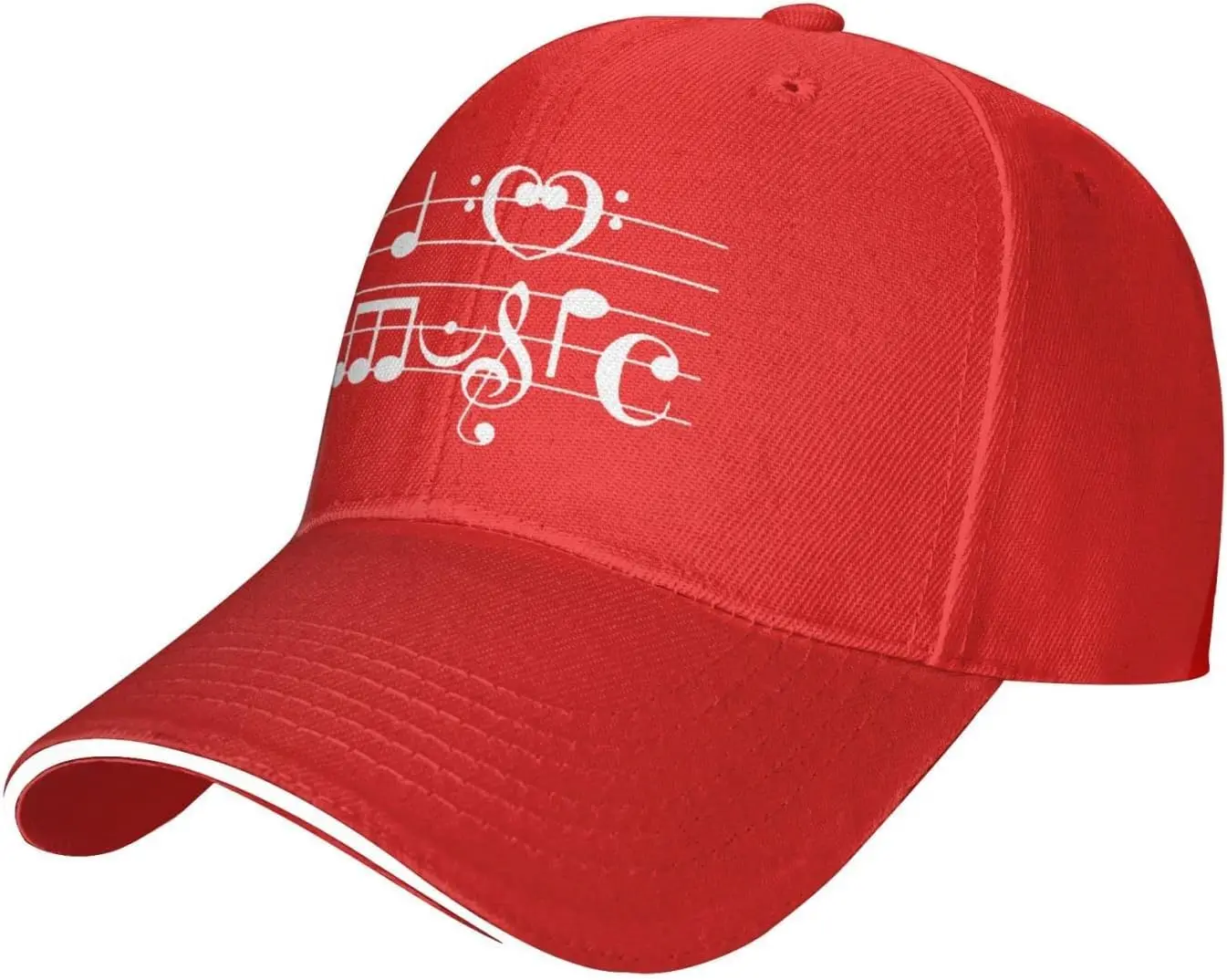 

I Love Music in Musical Symbols Sandwich Hat Outdoor Leisure Adjustable Baseball Hip Hop Cap Unisex