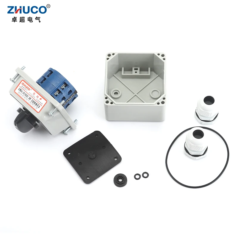 ZHUCO SZW26/LW26-20 20A 3 위치 2 극 8 나사 선택기 전환 방수 및 방진 밀폐형 상자가 있는 로터리 캠 스위치