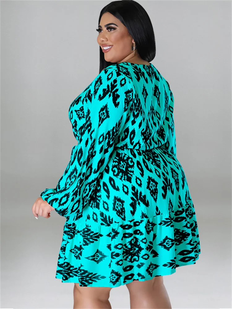 Wmstar Plus Size loose Dresses for Women Long Sleeve Printed  big hrm Africa midi  Dress New Style Fall Wholesale Dropshipping