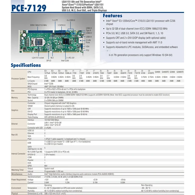 Для Advantech PCE-7129G2 PCE-7129G2-00A1E промышленная материнская плата промышленная компьютерная плата чип LGA1151/C236 2