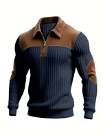 Sweat-shirt sport décontracté en velours côtelé color-block pour homme, col montant boutonné, coupe ample, collection Printemps-Automne 2026 5