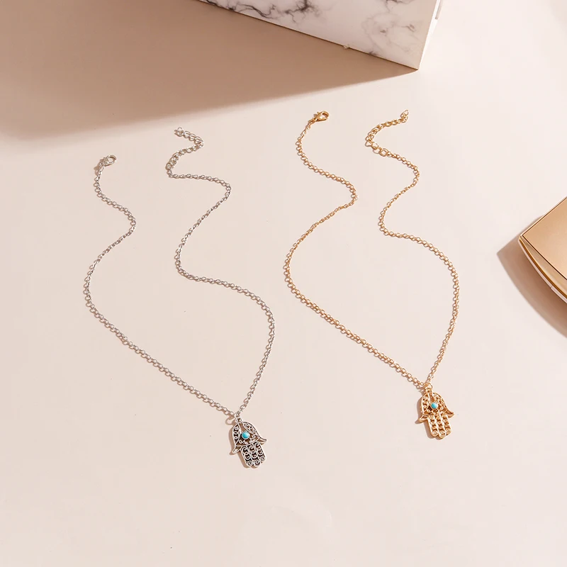 Vintage Hamsa Fatima Hand Anhänger Natürliche Stein Bösen blick Halskette für Frauen Männer Unisex Hohl Kreative Schlüsselbein Halsband Schmuck – Detail 8