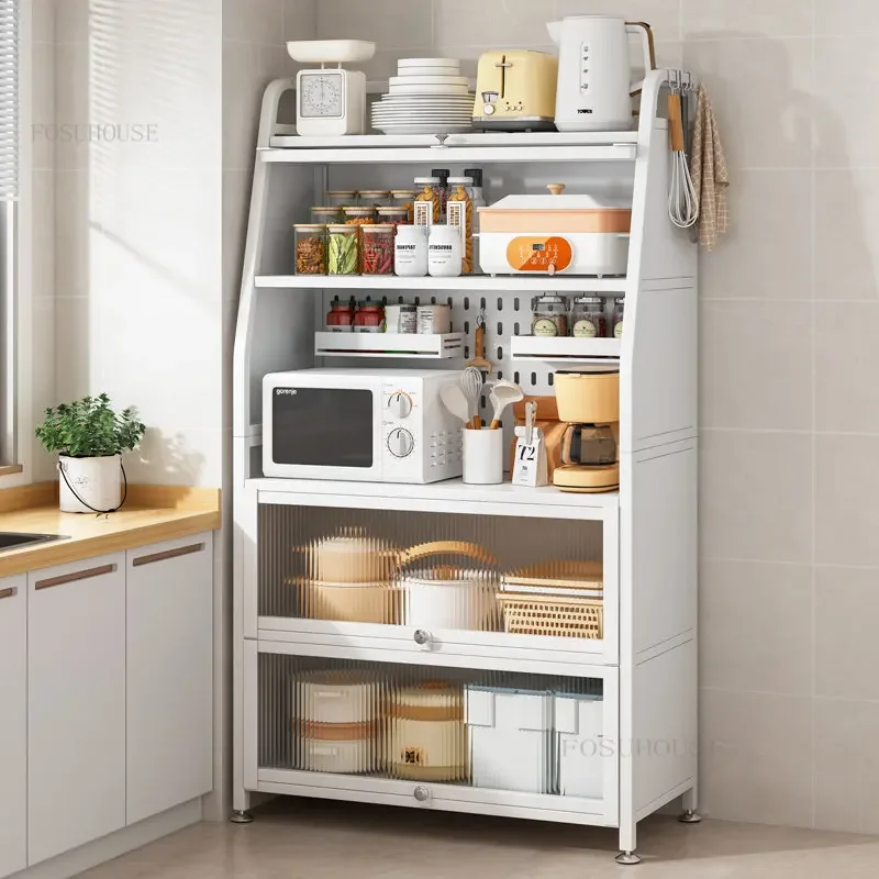 Modern Metal Kitchen Cabinets Household Multi-functional Storage Rack Multi-layer Floor Microwave Oven Cabinet with Door c 3
