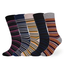5 Pairs Breathable Soft Fashion Colorful Casual Men Socks Size EU41-48 Stripe Grid Business Men Cotton Dress Socks