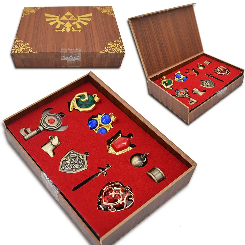 

Classics Game Legend of Zelda Sword Shield Weapons Keychain Pendant Set Gift Box Anime Fan Collectibles Props Toys for Kids