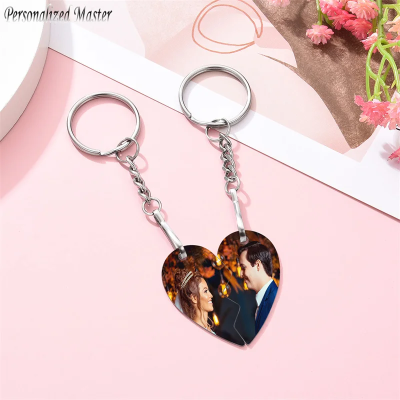 

Personalized Master Customized Photo Heart Keychain Alloy Key Chains Engraving Pictures Keyring Gift For Lovers Parents Friends