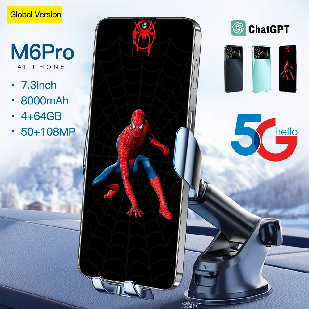 

Global VER M6 Pro 5G Smart Phone Deca Core 4GB+64GB 7.3 Inch Mini Smart phones Android 13 Mobile Phone 8000 mAh Battery Face lD