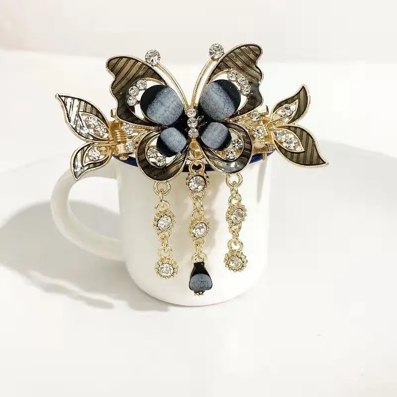 Hair Accessory Hair Clip Jewelry Accessories Hair Headdress Zircon Butterfly Tassel Hairpin For Women Retro Ethnic Style Small Crab Clip