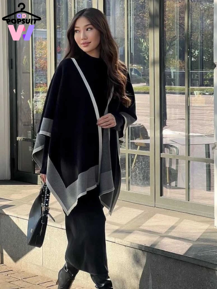

Women's Knitted Two-piece Dresses New in Spring Autumn Winter Contrasting Shawl Fashion Loose O-neck Sweater Skirt Women Clothes