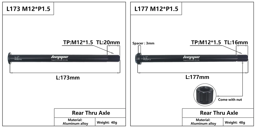 HEPPE MTB Rennrad Steckachse Hinterradnabe Steckachse Vorderradgabelwelle Spieße 12x100 12x110 12x142 12x148 M12xP1.0/P1.5/P1.75 – Detail 13