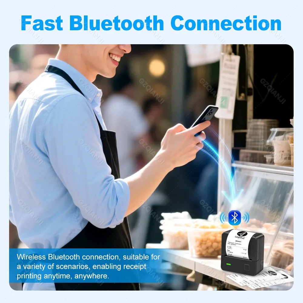 2Inch Thermal Receipt Printer 58mm*30mm Thermal Paper Mini Portable POS Printer Support Android & IOS-Bluetooth, Windows-USB
