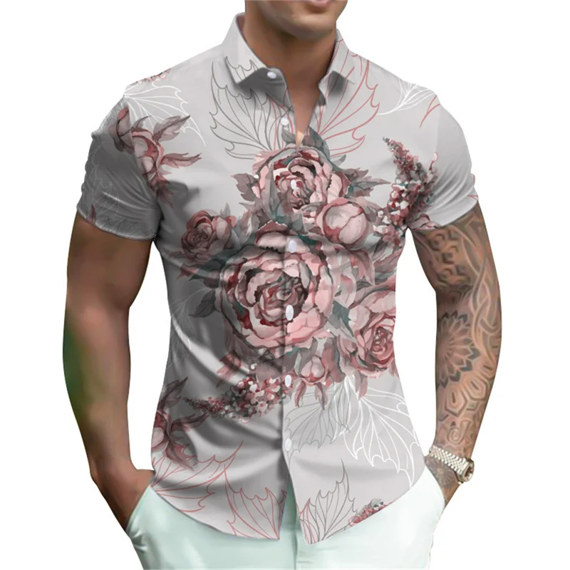 thumbnail image 1 of Camisas nuevas de verano 2024 para hombre, blusas cómodas y ajustadas, camisas de manga corta con estampado 3D de lujo, camisas florales de moda urbana, ropa para mujer, 1 of 5