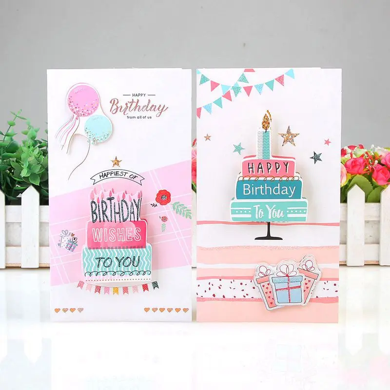 Happy Birthday Greeting Cards with Envelopes for Kids Blank 3D Glitter Cute Paper Gift Cards 8Pcs Set