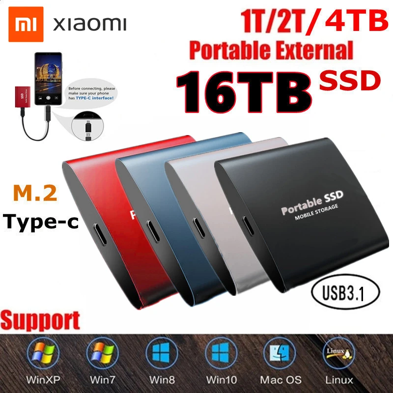 Xiaomi 100 Original Usb3.0 Portable External Mobile Solid State Drive Ssd 16tb Mobile Storage