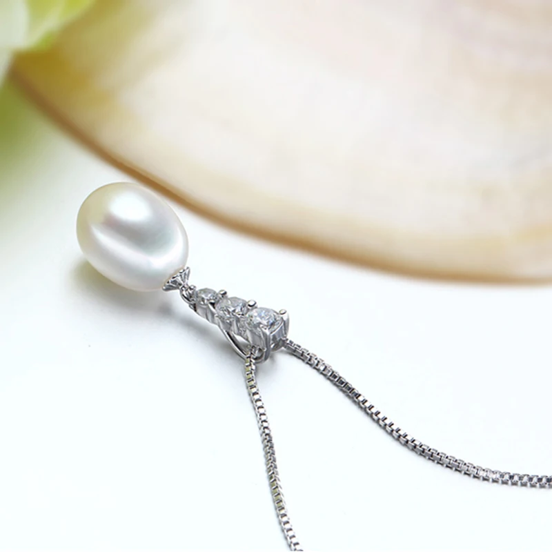 Pendant Necklace White Natural Freshwater Pearl Pendant 925 Sterling Silver for Women