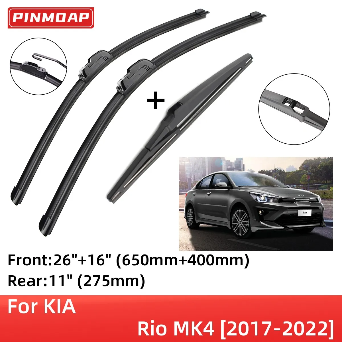 

For KIA Rio MK4 2017-2022 Front Rear Wiper Blades Brushes Cutter Accessories J Hook 2017 2018 2019 2020 2021 2022