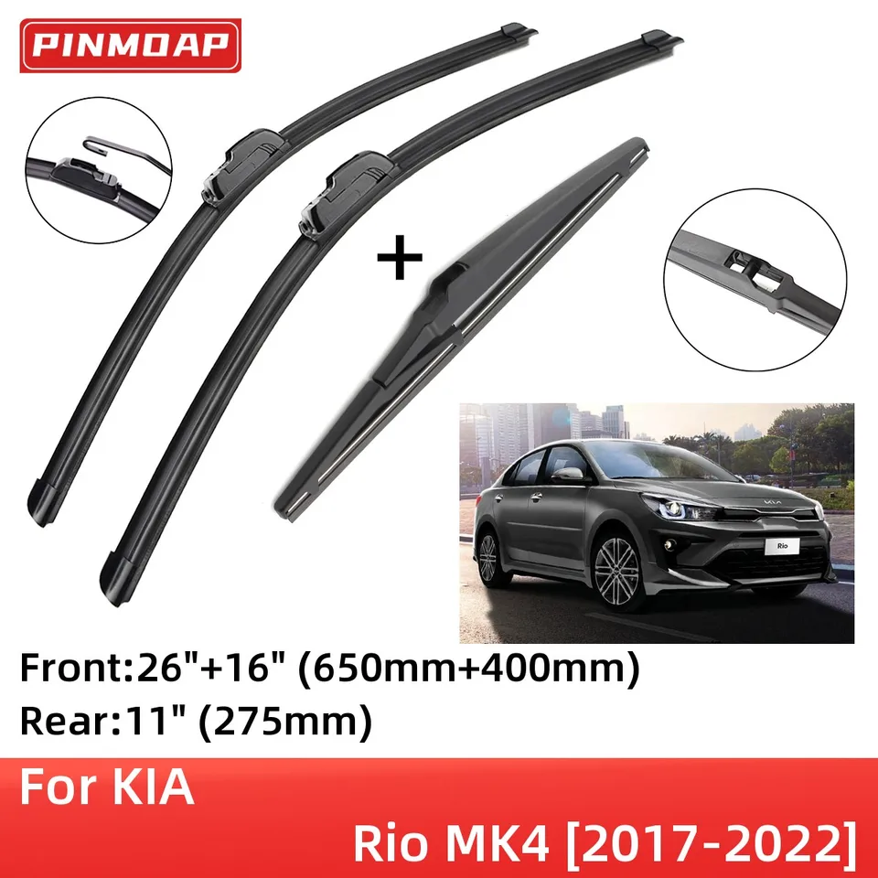 Limpiaparabrisas de coche compatible con KIA Rio MK4 2017-2022,  limpiaparabrisas trasero delantero de coche, limpiaparabrisas de goma  suave, parabrisas automático de 26+16+11 2019 2020 2021 (Color :  : Coche y moto