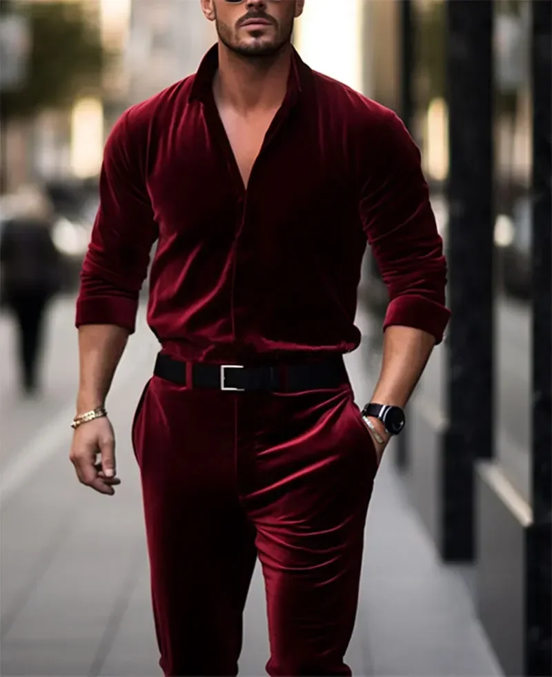 Jumpsuit Men Bodysuit Velvet Solid Color Uniforms Waist Business Straight Leg Pockets Shirt Breathable Brand New Men Clothing